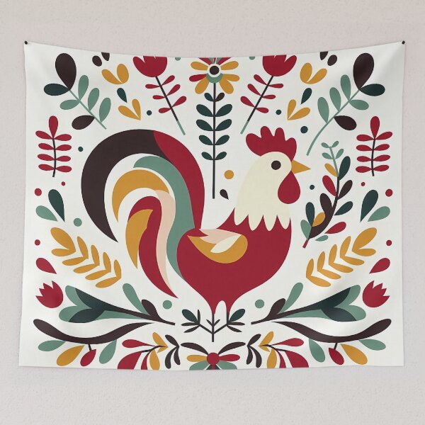Item preview, Cute Patterned Rooster - Scandinavian Folk Art by heidiannemorris © designed and sold by FOLK ART FUSION by heidiannemorris.