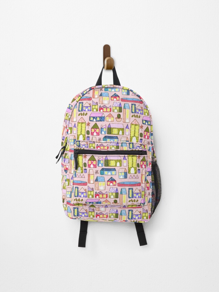 Thumbnail 1 of 3, Backpack, Little Patterned Village Pattern designed and sold by Monie Illustrates.