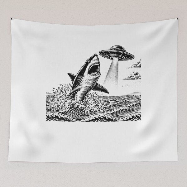Item preview, Vintage Retro Shark UFO Funny designed and sold by Kimberley King Art  King Art.