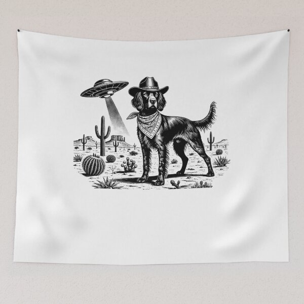 Item preview, Vintage Retro Small Munsterlander Pointer UFO Western Country Wild West Dog Mom Dad designed and sold by Kimberley King Art  King Art.