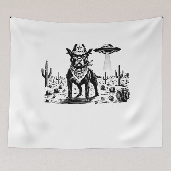 Item preview, Vintage Retro Staffordshire Bull Terrier UFO Western Country Wild West Dog Mom Dad designed and sold by Kimberley King Art  King Art.