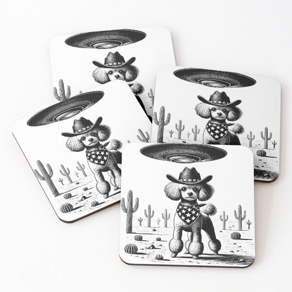 Artikelvorschau, Vintage Retro Toy Pudel UFO Western Country Wild West Hund Mama Papa entworfen und verkauft von Kimberley King Art King Art.