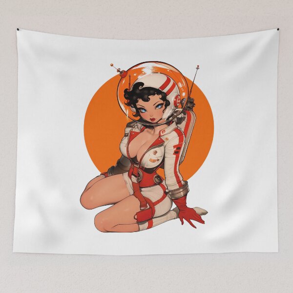 Item preview, Astronaut Betty Pinup cartoon girl designed and sold by blackdogshop.