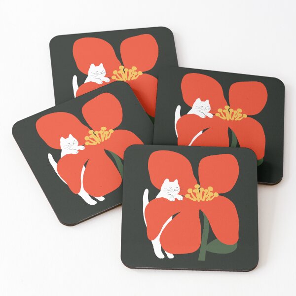 Item preview, Flowers Cat 04 - Lazy White Cat on a Giant Red Flower designed and sold by bignosework.