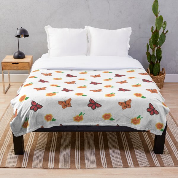 Item preview, Elegante estampado floral de mariposas y naranjas y rojos sobre fondo blanco designed and sold by DLawsonDesigns.