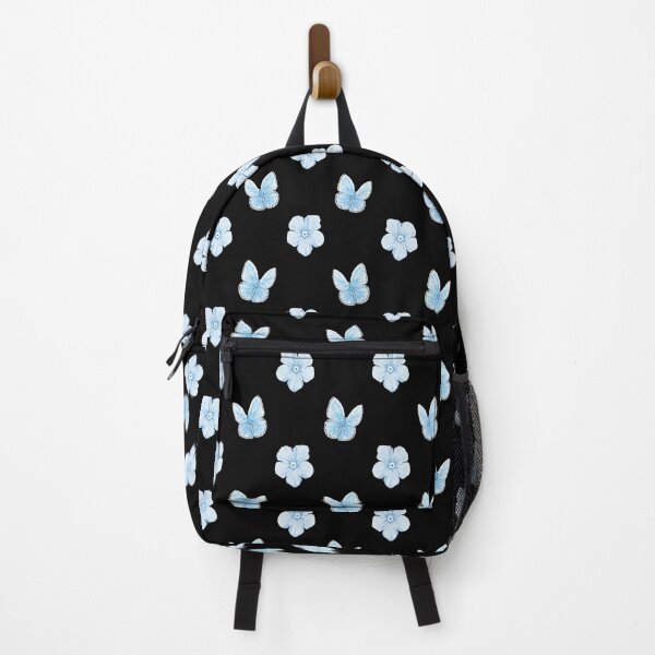 Item preview, Blue Phlox & Butterfly Pattern – Elegant Nature Design on Black designed and sold by DLawsonDesigns.
