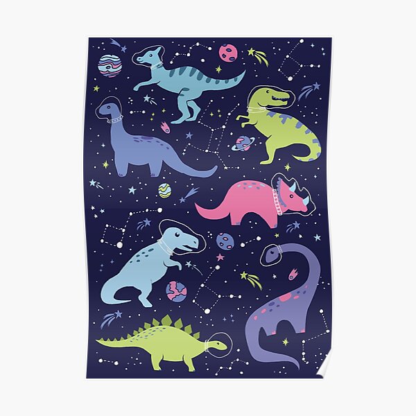 Space Dinosaurs in a Purple Sky Poster
