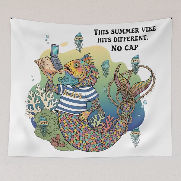 Item preview, This Summer Vibe Hits Different No Cap Funny Triton Ocean Aesthetic Art designed and sold by AnnDesignStudio.