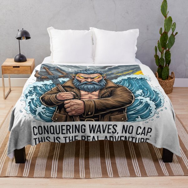 Item preview, Conquering Waves Adventure Motivational Quote Poseidon Sea God Illustration designed and sold by AnnDesignStudio.