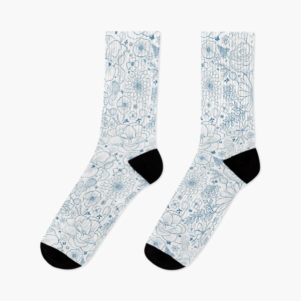 Item preview, Florals in blue outlines designed and sold by Lynn Kellan Art.