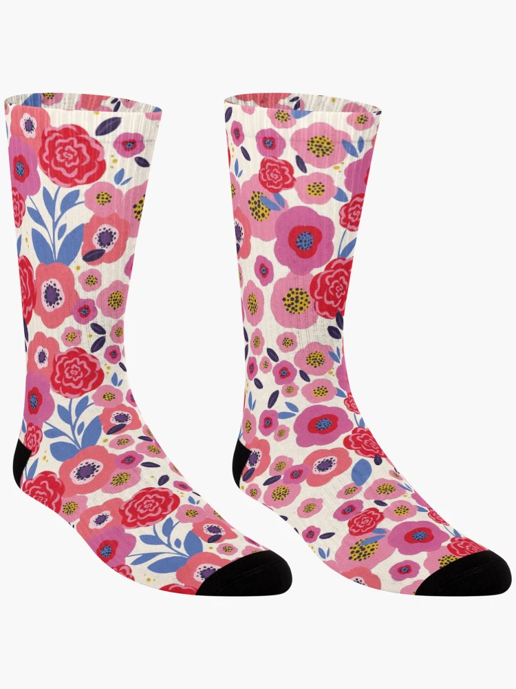 Thumbnail 3 of 5, Socks, Floral Raspberry designed and sold by Hello couleur.