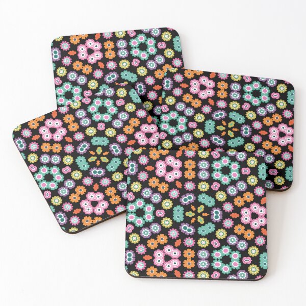Item preview, MARIANNE - Colorful Retro Geometric Floral Pattern on Black designed and sold by Daisy Beatrice.