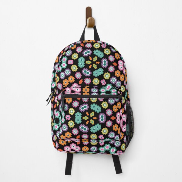 Item preview, MARIANNE - Colorful Retro Geometric Floral Pattern on Black designed and sold by Daisy Beatrice.
