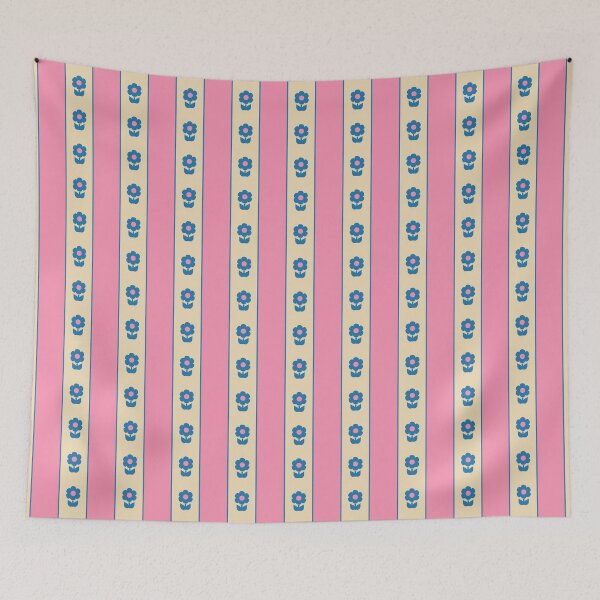 Item preview, Cottage Stripes and Flowers Pattern in Pink, Blue, and Cream Beige designed and sold by kierkegaard.