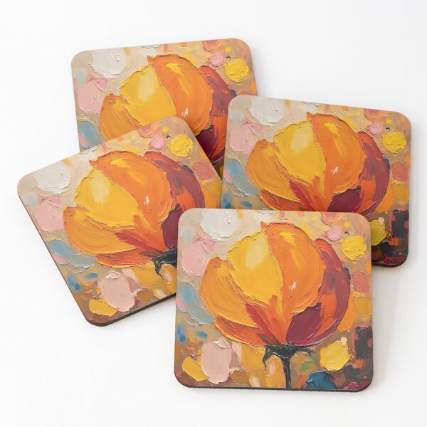 Item preview, Abstract Textured Flower Painting with Bold Orange and Yellow Hues designed and sold by FrescoDesign.