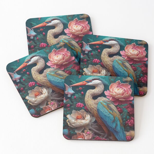 Item preview, Beautiful Heron with Peonies Floral Artwork designed and sold by FlosArtPrintShop.