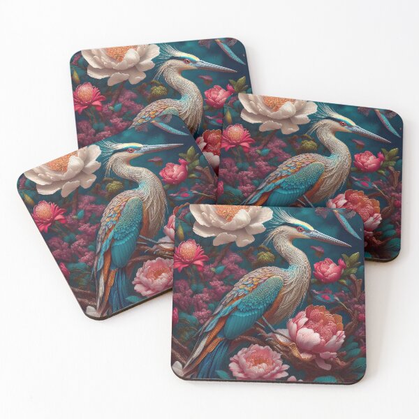 Item preview, Beautiful Heron with Peonies Floral Artwork designed and sold by FlosArtPrintShop.
