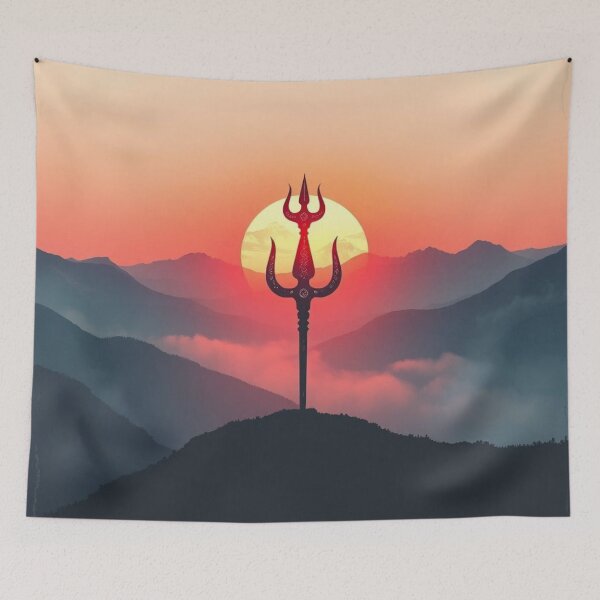 Item preview, Trishul in Himalayas | Spiritual Sunrise Devotional Art designed and sold by Patchmark.