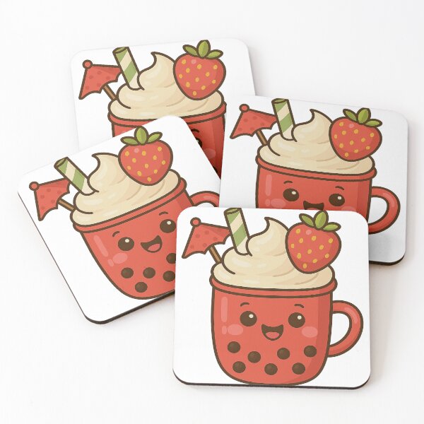 Item preview, Kawaii Strawberry  Bubble Tea | Cute Red Boba Drink Character with Whipped Cream designed and sold by Asbiell.