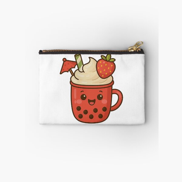 Item preview, Kawaii Strawberry  Bubble Tea | Cute Red Boba Drink Character with Whipped Cream designed and sold by Asbiell.