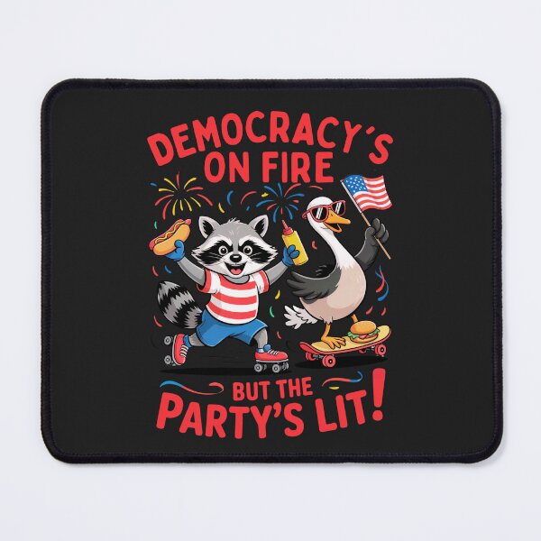 Item preview, Democracy’s on Fire But the Party’s Lit: Funny Raccoon & Goose USA Skating Art designed and sold by elynne9.
