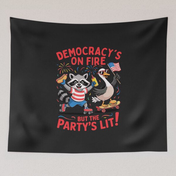 Item preview, Democracy’s on Fire But the Party’s Lit: Funny Raccoon & Goose USA Skating Art designed and sold by elynne9.