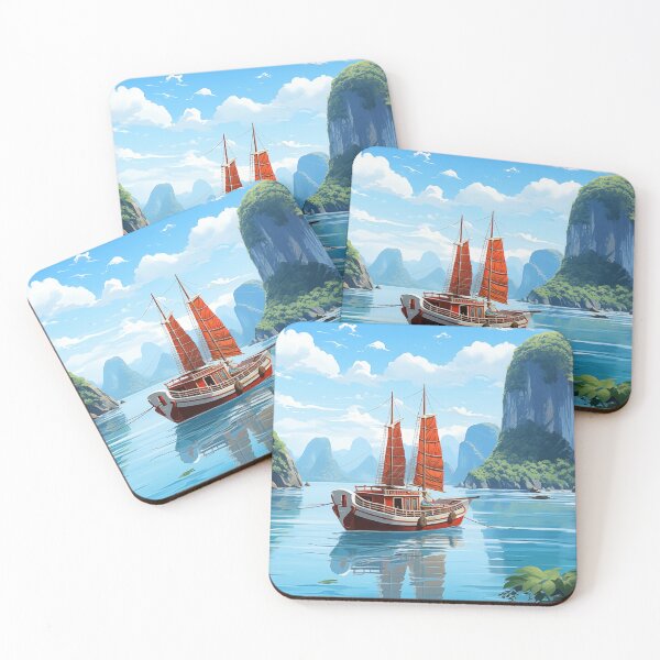 Item preview, Serene Traditional Junk Boat in Vietnam's Emerald Bay designed and sold by Anuchartl.