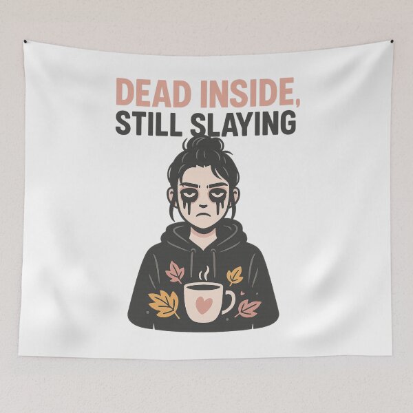 Item preview, Dead Inside Still Slaying Funny Goth Fall Coffee Halloween Sad Girl Design designed and sold by tigger shop.