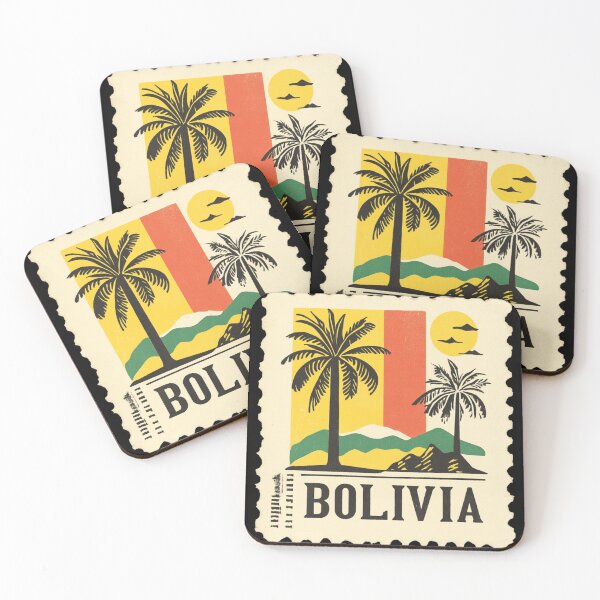 Item preview, Bolivia Vintage Stamp Design – Palm Trees & Retro Mountain Art designed and sold by tiigerdad.