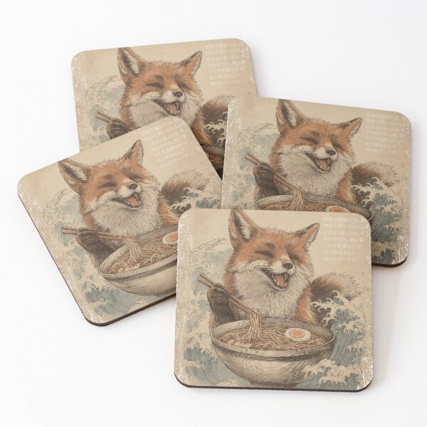 Item preview, Oh For Fox Sake - Kitsune - Fox eating ramen - japanese retro paint designed and sold by Gaviani Design Studio.