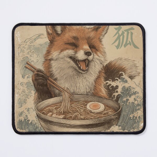 Item preview, Oh For Fox Sake - Kitsune - Fox eating ramen - japanese retro paint designed and sold by Gaviani Design Studio.