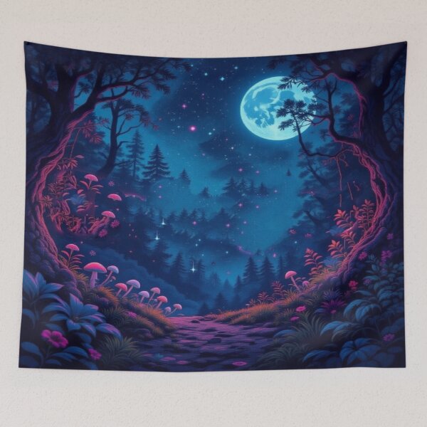 Item preview, Lunar Forest Path – Magic Mushroom Forest in the Light of the Cosmic Moon designed and sold by FotoworldEdel.