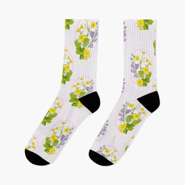 Item preview, A charming Cottagecore Farmhouse pattern featuring yellow flowers and purple bellflowers on a soft pink background. designed and sold by Olga Matskevich.