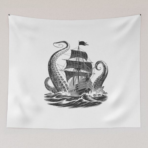Item preview, Modern Trendy Vintage Kraken Octopus Sea Monster attacking ship illustration designed and sold by SOUFIANE1991.