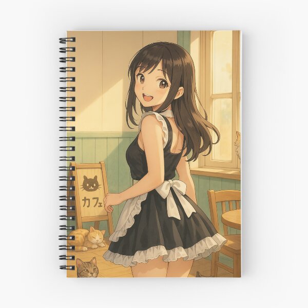 Item preview, Cheerful Japanese Cat Café Waitress Girl – Warm Anime Illustration designed and sold by Maljonic.