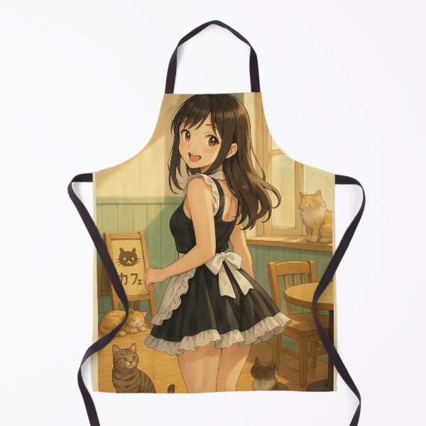 Item preview, Cheerful Japanese Cat Café Waitress Girl – Warm Anime Illustration designed and sold by Maljonic.