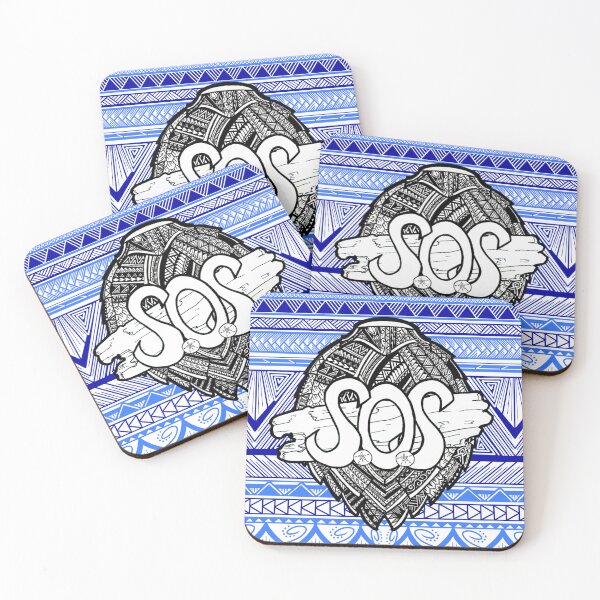 Item preview, SOS Driftwood on Tribal Sea Turtle Shell & Blue Tribal Background designed and sold by Steeb757.