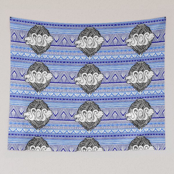 Item preview, SOS Driftwood on Tribal Sea Turtle Shell & Blue Tribal Background designed and sold by Steeb757.