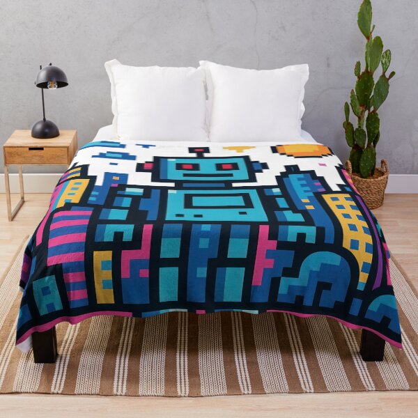 Item preview, Pixel Art Robot in Vibrant Cityscape – Retro Futuristic Digital Art designed and sold by EdgyEdgeArt.