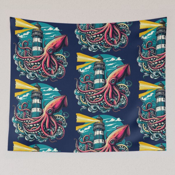 Item preview, Kraken Vs Lighthouse – Battle of the Deep designed and sold by Dopamine Glitch.