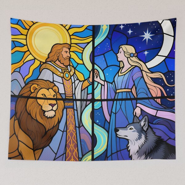 Item preview, Sun and Moon Celestial Duality Stained Glass designed and sold by AetherLightArt.