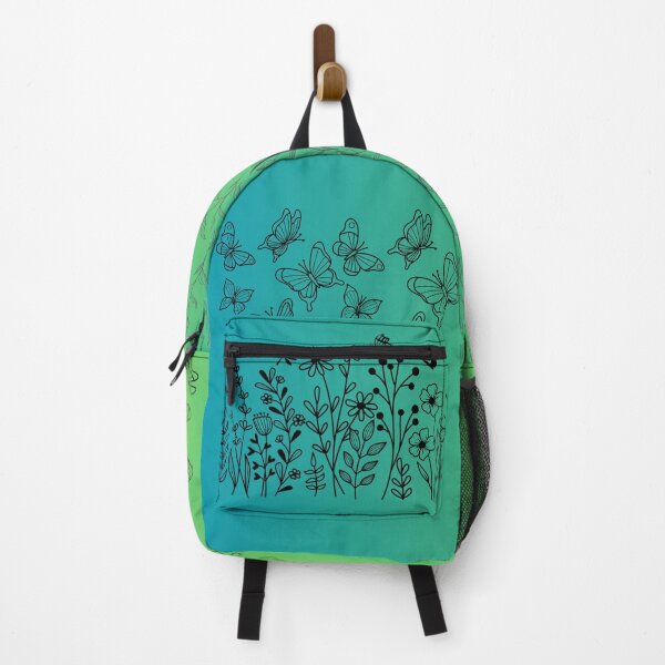 Item preview, Butteryfly and Flowers Backpack - Blue  designed and sold by Laughing Moon Giftables.