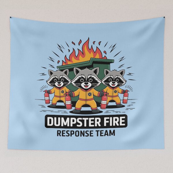 Item preview, Dumpster Fire Response Team, Funny Raccoon Firefighter Art designed and sold by Bliss Find And Design.