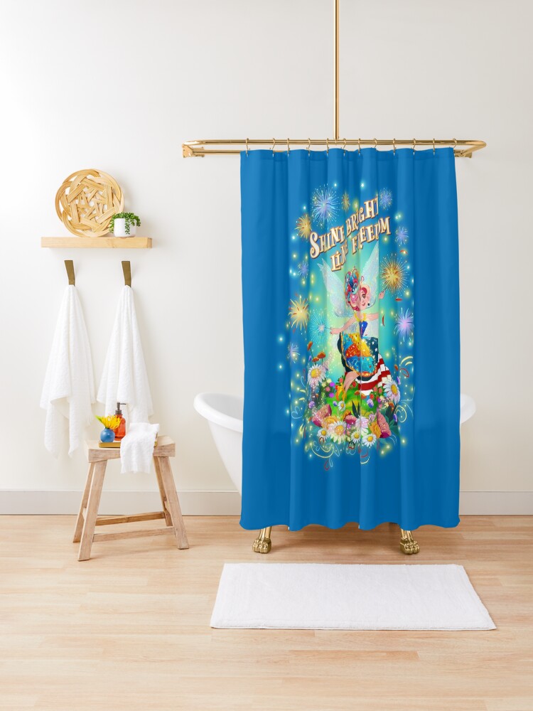 Thumbnail 1 of 5, Shower Curtain, Celebrate Freedom with Sparkles, Fairy Wings, and Courage! designed and sold by FairyBookClub.