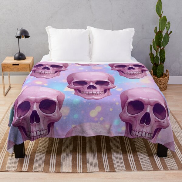 Item preview, ✨ Pink Halo Skulls – Cute & Creepy Pattern ✨ designed and sold by Alquimia Lunar.