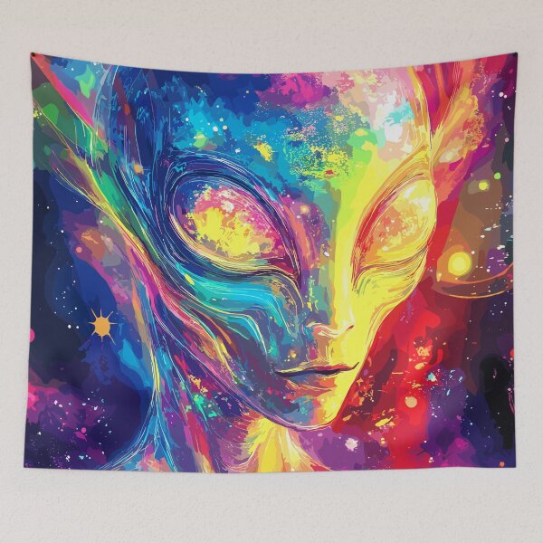 Item preview, Rainbow Nebula Alien – Cosmic Dreamscape Art designed and sold by Artbyminga.