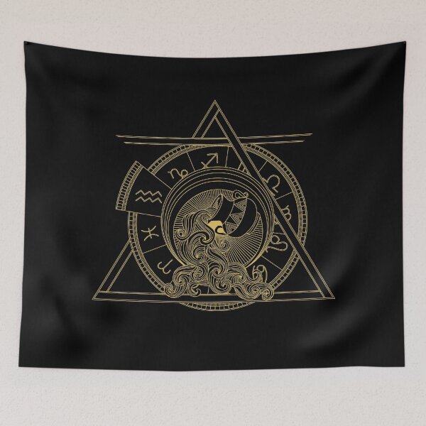 Item preview, Golden Aquarius Zodiac with Astrological Wheel designed and sold by BlackSirenSociety.