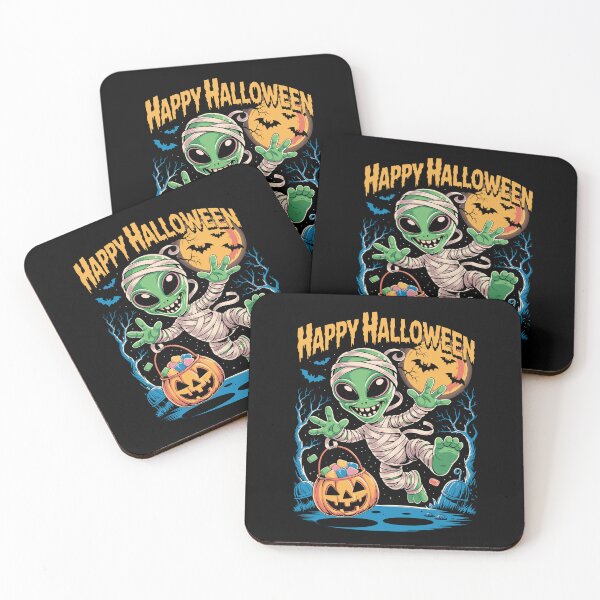 Item preview, Happy Halloween Alien – Cute Green Mummy with Pumpkin Candy Bucket designed and sold by Serbin.
