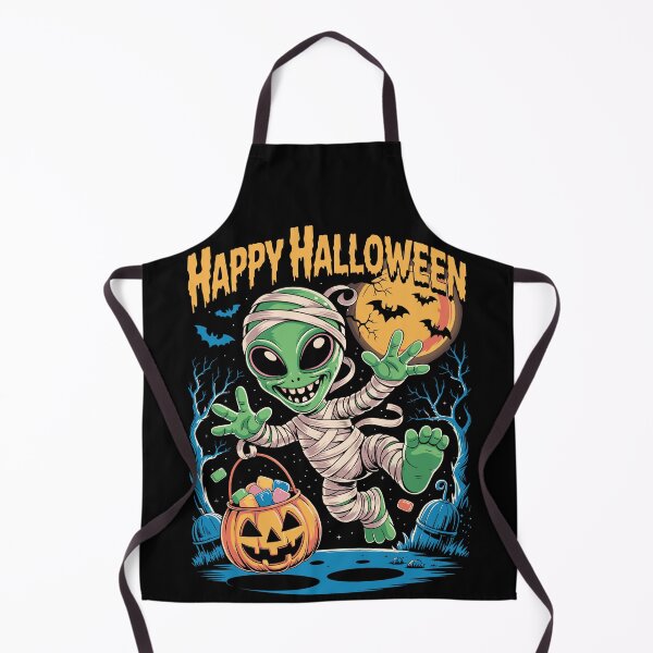 Item preview, Happy Halloween Alien – Cute Green Mummy with Pumpkin Candy Bucket designed and sold by Serbin.