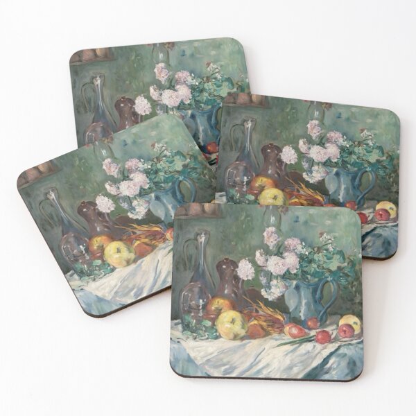 Aperçu de l'œuvre Nature morte française | Pommes, fleurs et pichets vintage – Style impressionniste créée et vendue par CARRAANN.